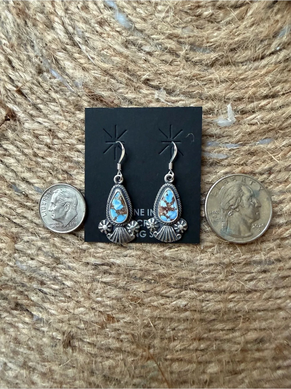 Verley Betone Navajo Turquoise Teardrop Sterling Silver Dangle Earrings